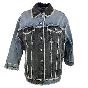 Denim Trucker Jacket With Frayed Edges